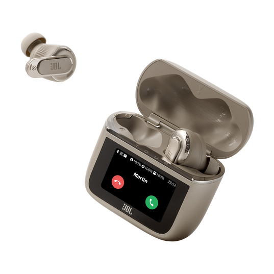 JBL Tour Pro 3 - Latte - True Wireless Noise Cancelling earbuds with Smart Charging Case&trade; - Detailshot 5